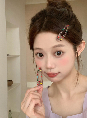 闪闪彩钻咖色鸭嘴夹发卡透明亚克力镂空碎发刘海夹波点发夹发饰品