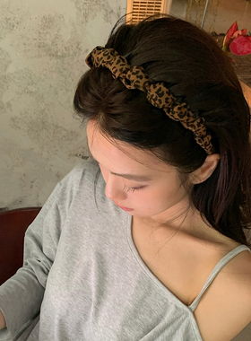 博主同款！经典豹纹布艺波浪带齿发箍蓬松高颅顶头箍压发发卡发饰