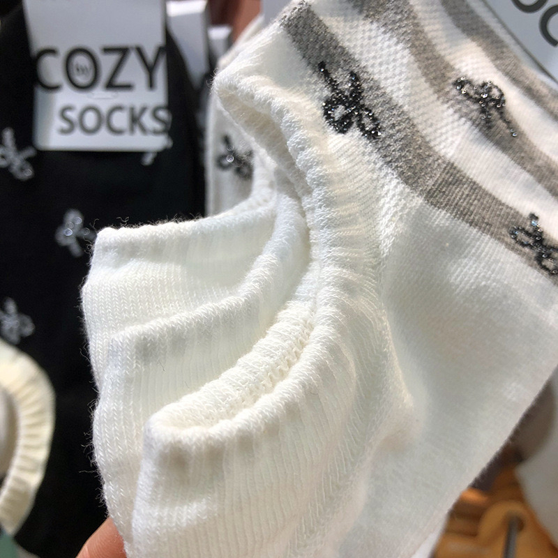 韩国春夏新款船袜银葱蝴蝶结miu系少女袜浅口防脱隐形袜4105 - 图1