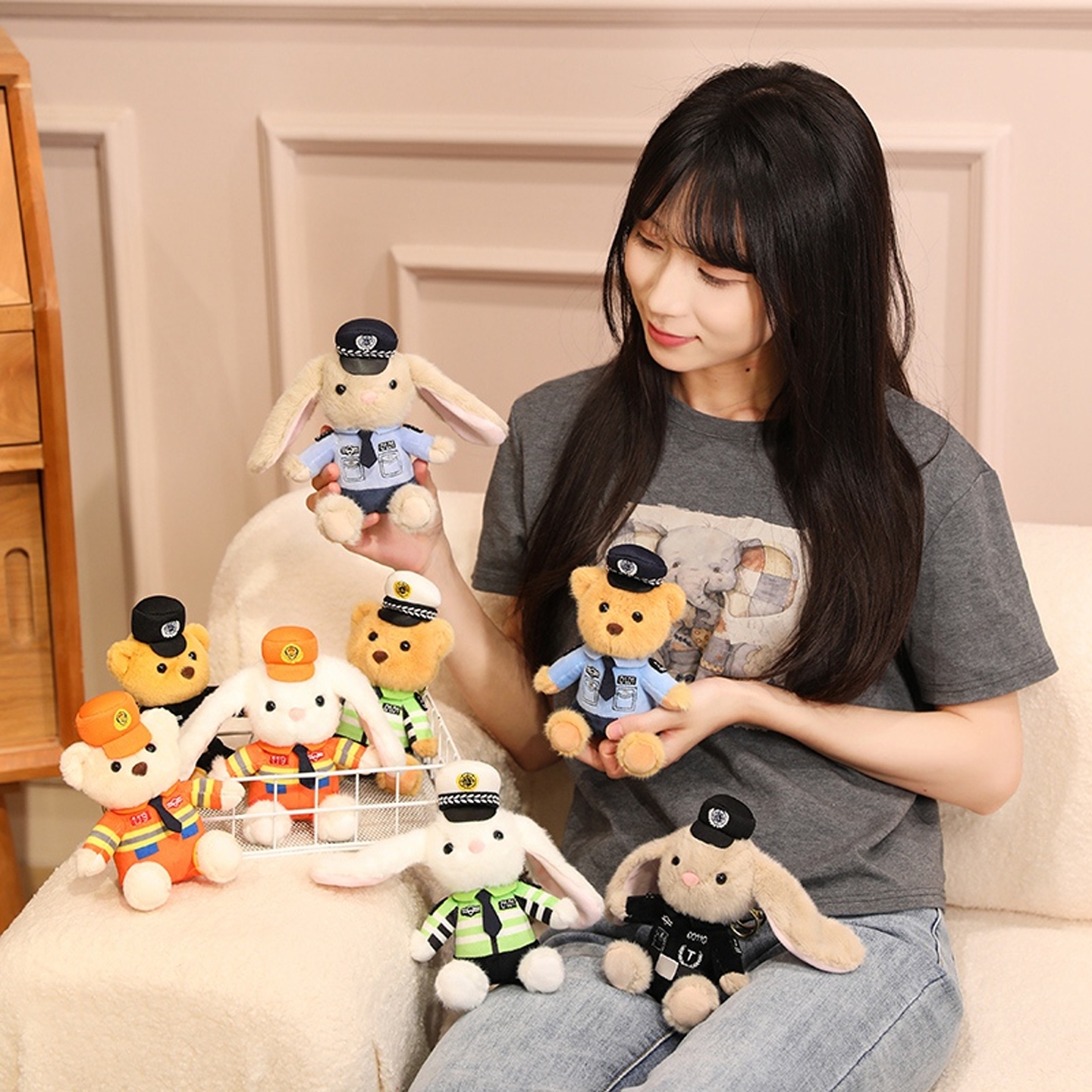 女生书包兔子挂件警官警察玩偶毛绒玩具迷你娃娃小熊公仔挂饰礼物 - 图3