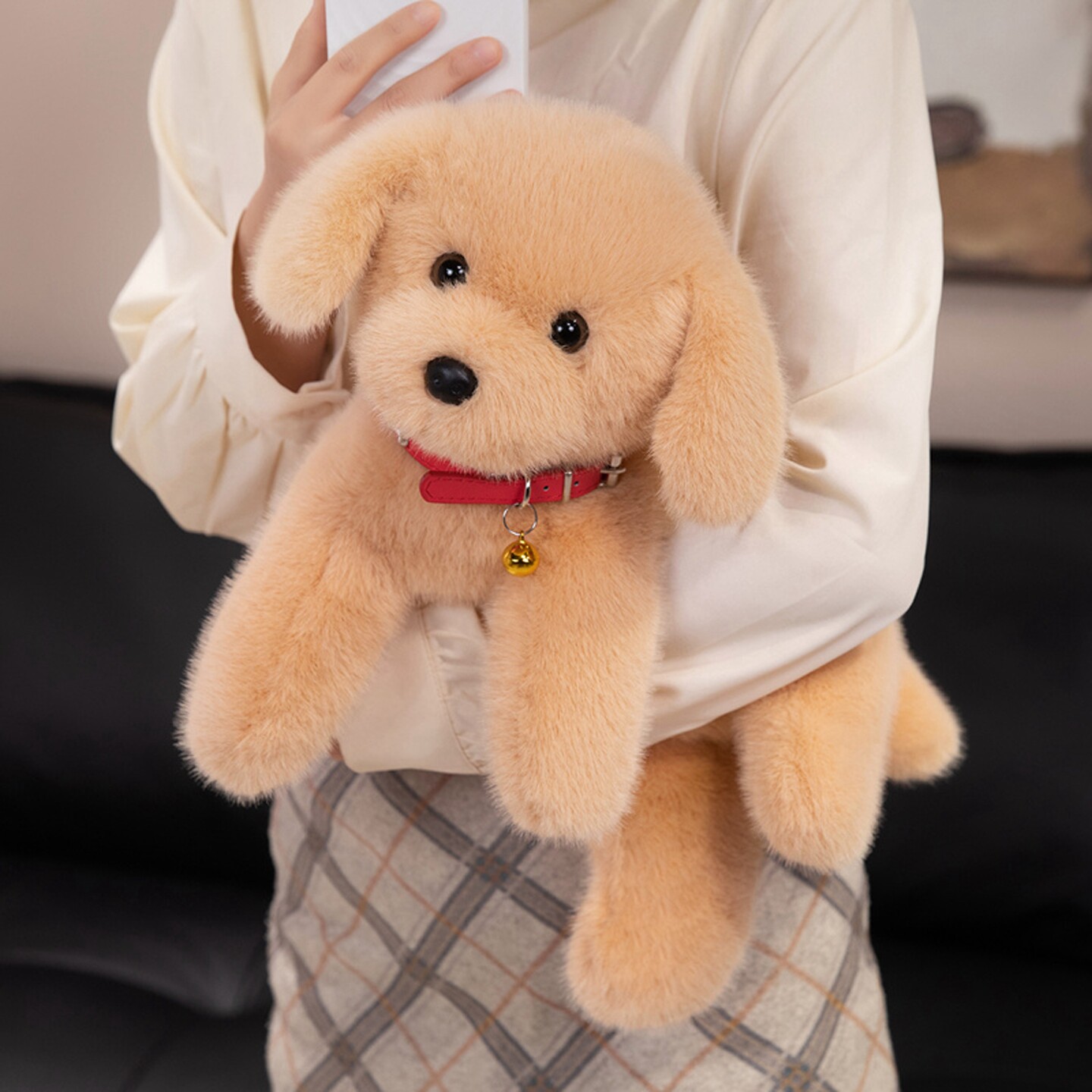 Cute simulated golden retriever plush comfort pillow doll