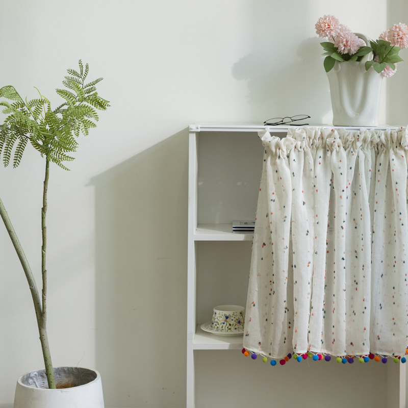 儿童房多巴胺条纹豆豆纱洗衣机帘遮挡帘免打孔粘贴轨遮丑橱柜帘,淘宝优惠券,粉丝福利购,淘宝优惠卷