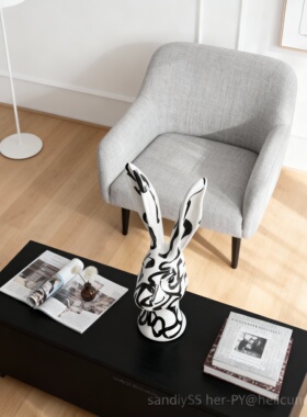 现代艺术陶瓷兔子头桌面摆件