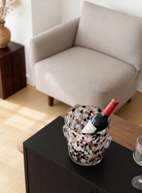 轻奢豹纹几何玻璃冰桶桌面摆件