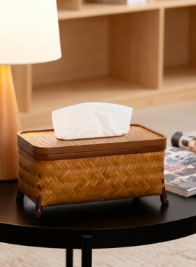 侘寂风藤编手工几何收纳摆件