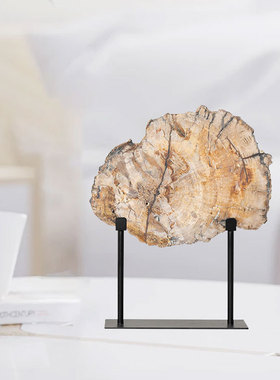 轻奢仿木化石摆件样板间售楼处客厅书房书柜博古架