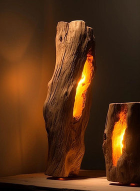 侘寂风台灯实木创意整木摆件灯具风化树桩柜台装饰氛围灯复古民宿