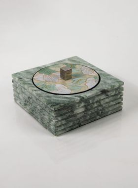 新中式轻奢高档大理石首饰盒摆件复古桌面样板房珠宝收纳盒装饰品