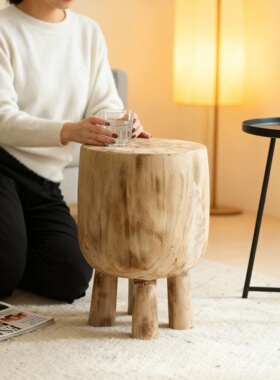 侘寂风原木树桩凳落地纯手工