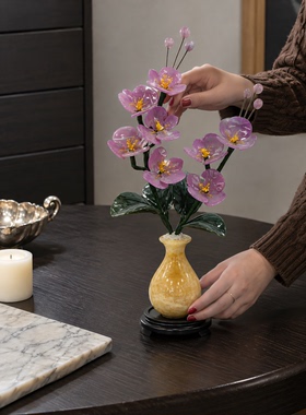 手工编织紫色玉石花瓶桌面摆件