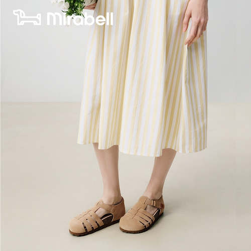 瑞士卷Mirabell/美丽宝夏新罗马凉鞋女底勃肯软木女真皮凉鞋 - 图1