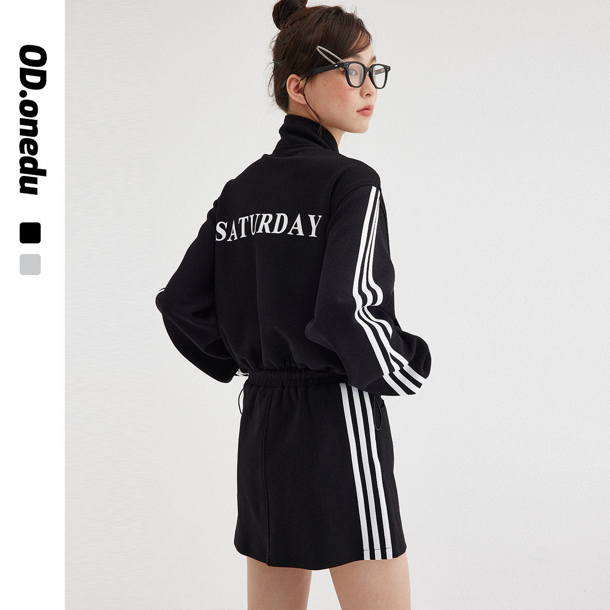 OD 秋季立领拉链短款外套女卫衣休闲运动套装高腰a字半身裙两件套,淘宝优惠券,粉丝福利购,淘宝优惠卷