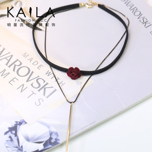 Kaila玫瑰恋人黑色项圈 项链双层韩潮原宿风劲带锁骨链闺蜜送礼物