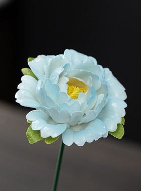 非遗手工陶瓷渐变牡丹花仿真陶瓷花束家居摆件节日送礼情人节礼物