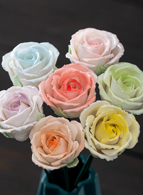 德化非遗手工陶瓷花渐变玫瑰花家居装饰摆件情人节礼物婚庆布置