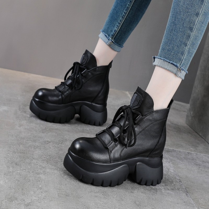 8.5cm厚底内增高短靴真皮女鞋小个子松糕底头层牛皮马丁靴冬新款,淘宝优惠券,粉丝福利购,淘宝优惠卷