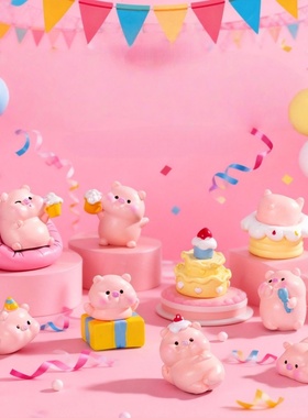 微景观小猪盲盒树脂车载摆件