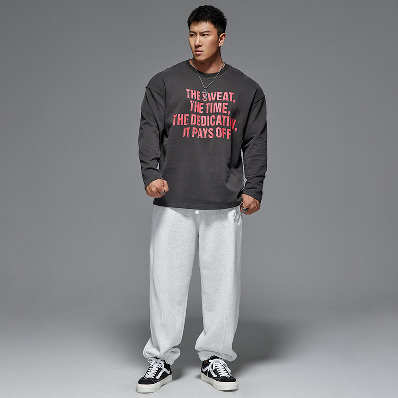 肌肉狗 长袖t恤男冬季美式加厚保暖宽松休闲训练服运动健身衣服 - 图0