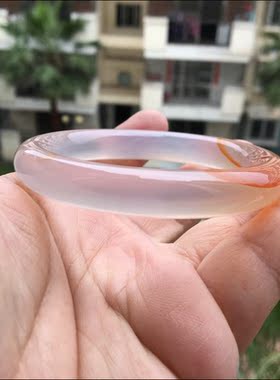 鸿运当头巴西天然俏色荧光冰透复古圆条玛瑙手镯原石女闺蜜礼59