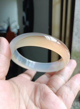 巴西纯天然俏色黄冰透玛瑙手镯中宽加厚水润圆滑原石无烧女礼173