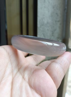 巴西天然灰冰玛瑙手镯中宽加厚水润冰透荧光原石无烧女手环礼167