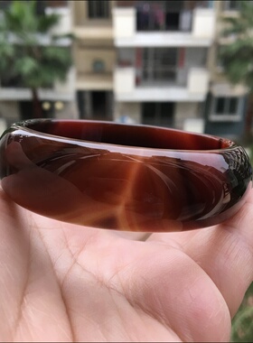 精美纯天然老坑红玉玛瑙手镯加宽加厚暗红水润女礼原石无烧21