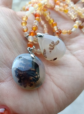 巴西天然橘红白俏色玛瑙圆珠项链14m颈链项链女时尚百搭原石152