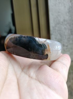 天然巴西玛瑙手镯加厚加宽水墨俏色纹理水润圆滑原石女手环礼196