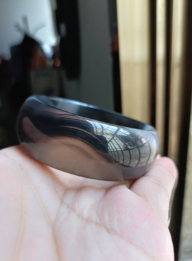 个性神秘天然水墨黑玛瑙手镯加宽加厚一物一拍女手环礼原石259