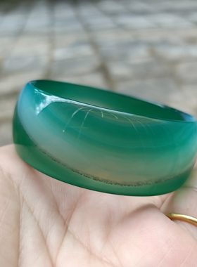 巴西天然翠绿俏色朱砂玛瑙手镯加宽冰透原石女时尚百搭一物一拍40