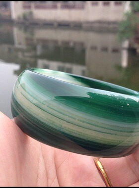 超宽巴西天然缠丝绿玛瑙手镯俏色奇特花纹复古原矿手环女证书369