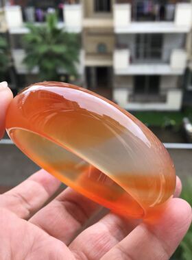 巴西纯天然原色水果冻橘色玛瑙手镯加宽加厚冰透荧光女玉石礼26