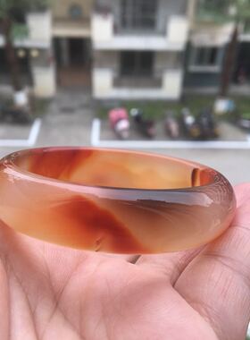 佳石琦缘天然马料俏色红玛瑙手镯中宽水润光通透原石无烧女礼36