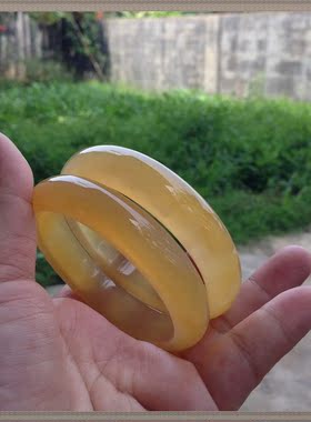 2款精美巴西天然原石无烧黄色玉髓手镯加厚圆滑水润玛瑙女礼72