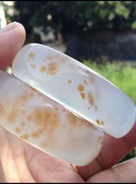 店家收藏纯天然黄金灵性水草白底玛瑙手镯水润通透招财对镯