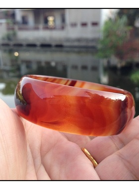 巴西天然红丝玛瑙手镯加宽加厚原矿玉镯手环女闺蜜妈妈礼物复古55