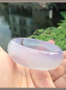 巴西天然灵性小水草淡紫色玛瑙手镯女士款加宽加厚水润女礼75