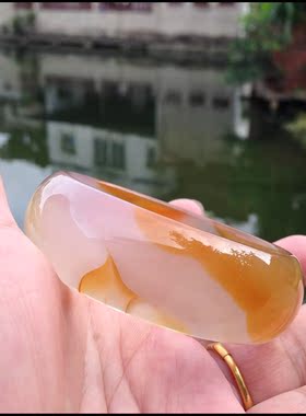 巴西天然原色无烧黄色玛瑙手镯加宽加厚复古原矿玉镯女闺蜜礼112