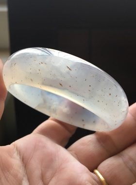 巴西纯天然满天星黑色水草白原石冰透玛瑙手镯加宽加厚女款礼65