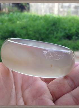 冰透原石纯天然无烤淡黄加宽加厚玉髓手镯手环女士精品礼物143