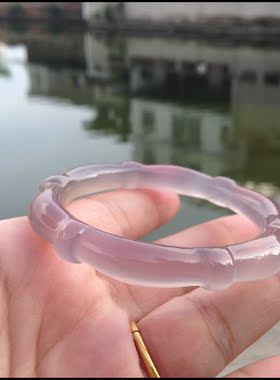 正品巴西无烤原石灰紫玉髓手镯手工打磨节节高升玛瑙手环女礼109