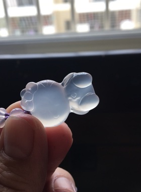佳石琦缘超萌天然白冰玛瑙kitty猫吊坠原石无烧毛衣链女宝宝礼6