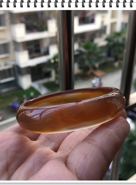 原石无烧纯天然超冰透荧光蜜糖色玛瑙手镯加厚女士妈妈礼物70