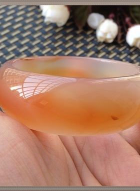 巴西天然橘色玛瑙手镯加宽加厚水润通透原矿玉镯宝石女闺蜜礼物76