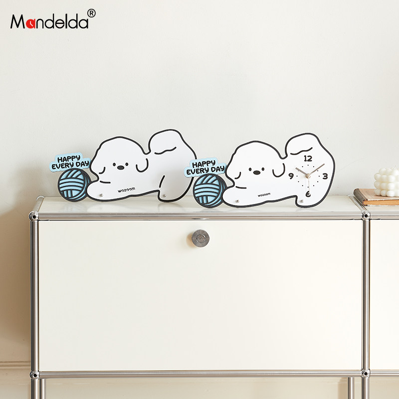 Mandelda萌趣小狗创意摆件时钟家居饰品客厅玄关电视柜装饰办公桌,淘宝优惠券,粉丝福利购,淘宝优惠卷