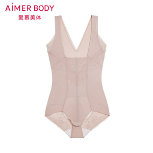爱慕美体塑身衣女士秋冬蕾丝棉质底裆收腹连体平角美体衣AD350291