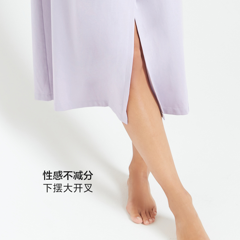 爱慕睡衣女可外穿夏季薄款休闲孕妇家居服圆领长款睡裙AM447331