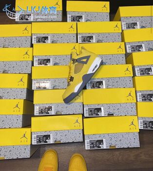 LKJ Sports Air Jordan 4 AJ4 Electric ສີດໍາແລະ Yellow Suede ເກີບບ້ວງຂອງຜູ້ຊາຍແລະແມ່ຍິງ CT8527-700