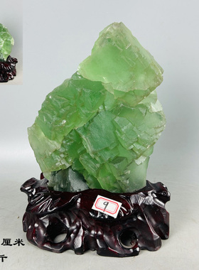 天然奇石原石头绿水晶簇萤石摆件家居会所博物馆学校科普矿物晶体