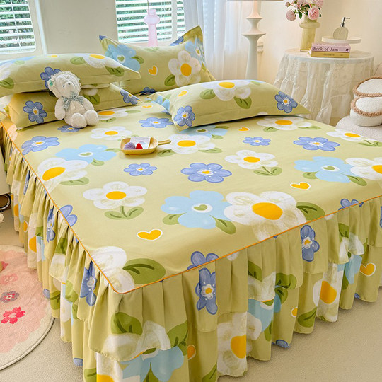 Bedskirt single piece for all seasons, lace style that covers the ugly hem